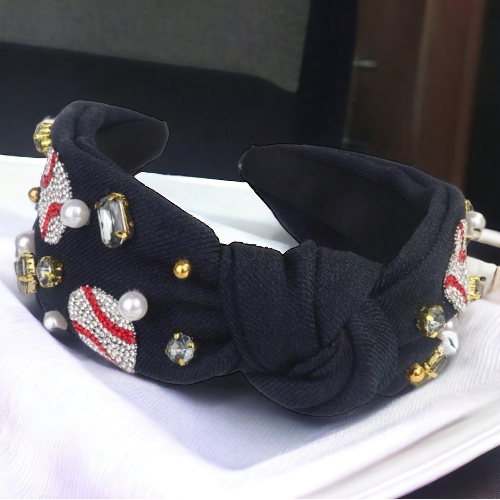 Sparkle & Swing: The Ultimate Baseball Rhinestone  Black Headband! NWOT - Picture 2 of 11